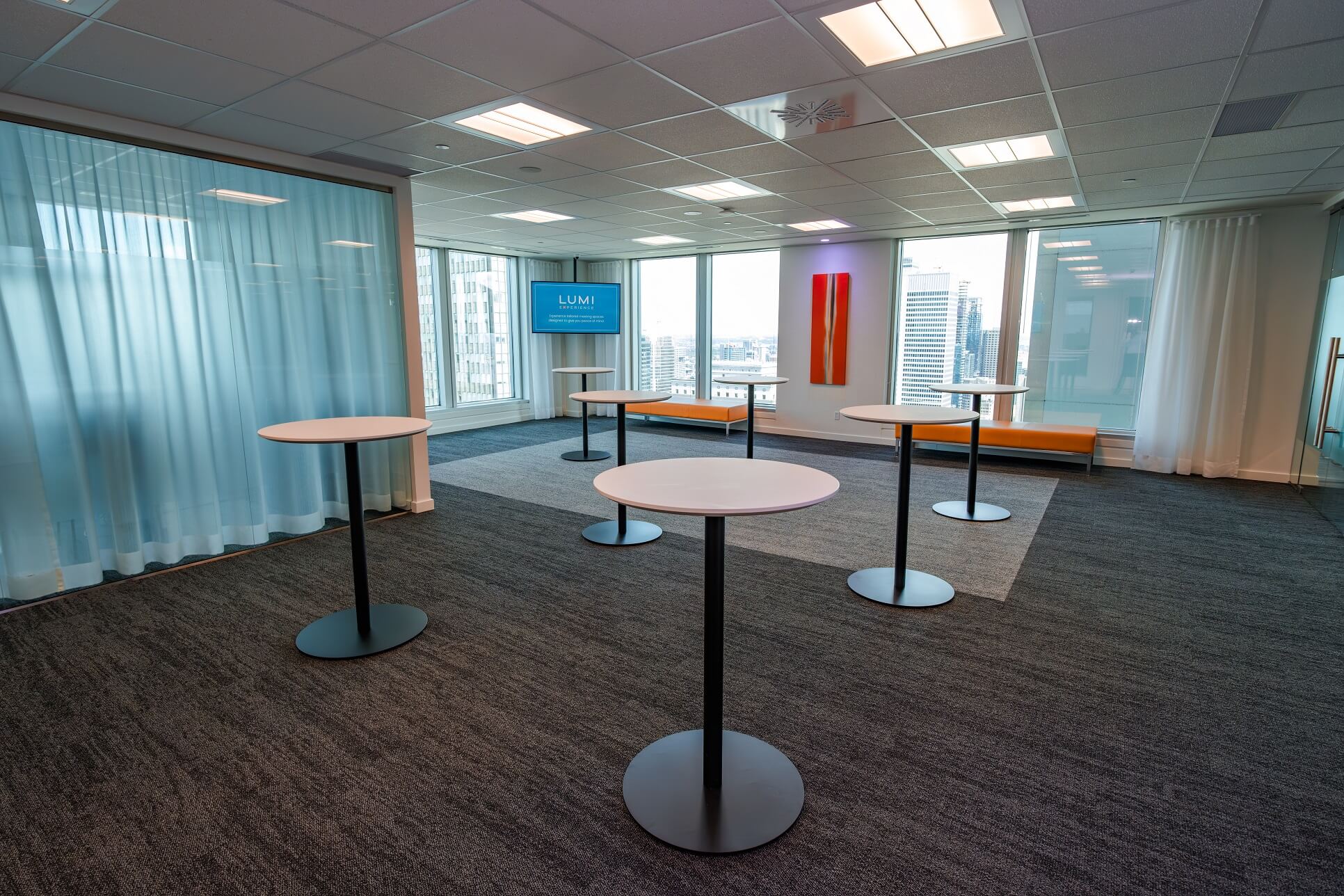 Montreal meeting room breakout area with standing tables