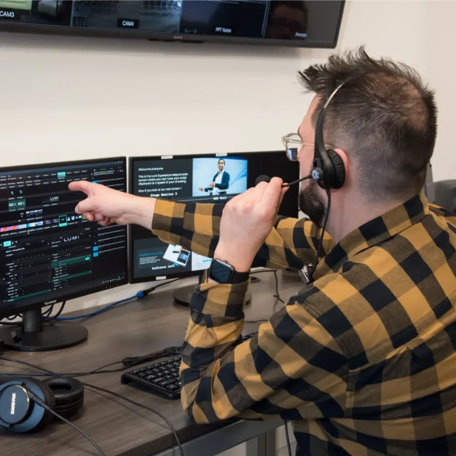 Man pointing at screen