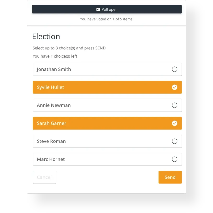 Screen showing voting options