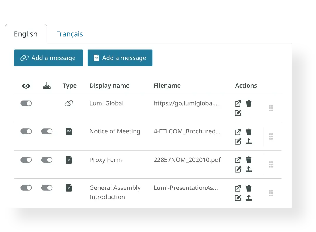 screen showing document management in the Lumi platform