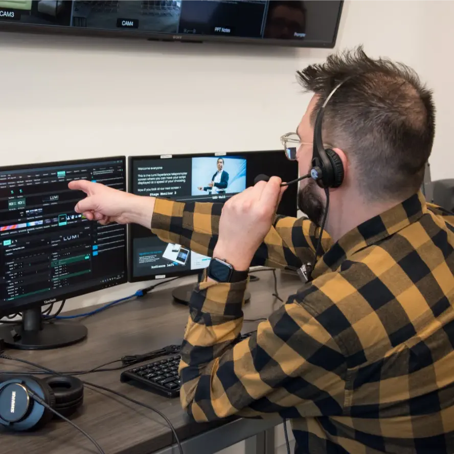 Man pointing at a screen